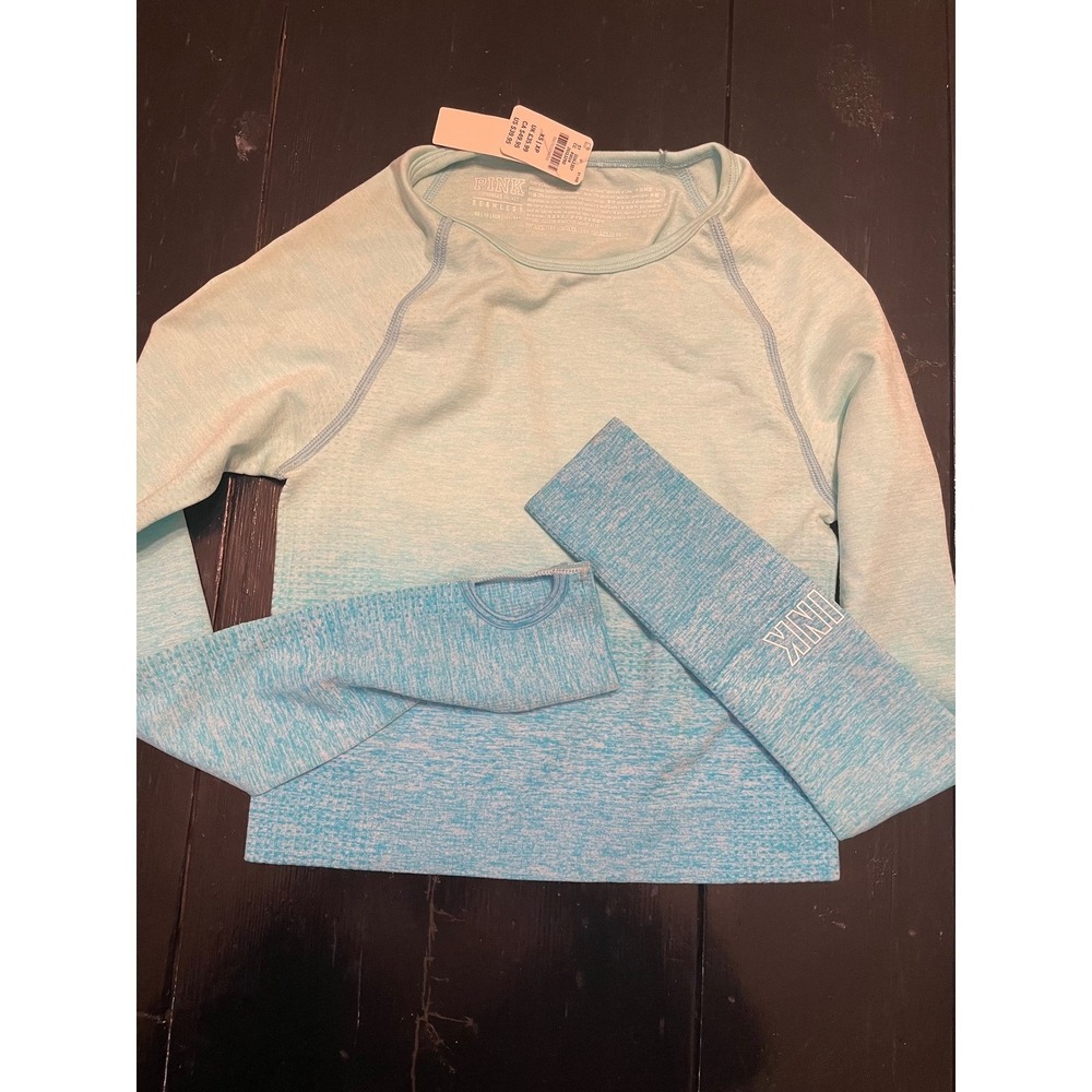 PINK by Victoria's Secret Seamless Ombre Long Sleeve Crop Top Blue XS